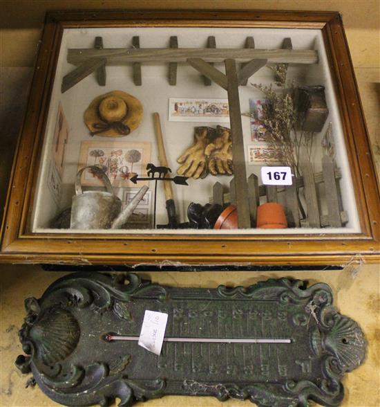 Garden display in case & thermometer